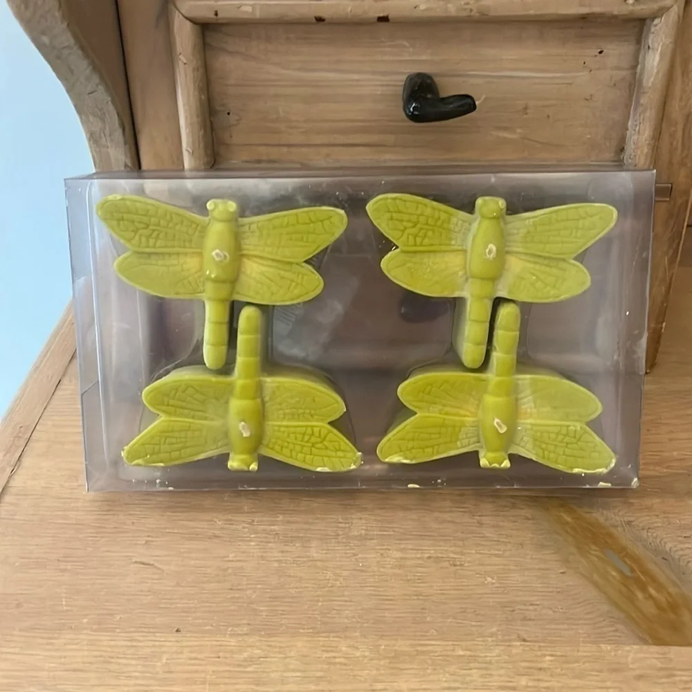 Crate & Barrel Floating Candles Dragonfly Set of 4 Night Swimming Pool Green